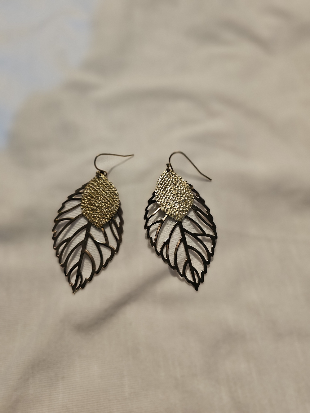 Gold and Black Filigree Leaf Drop Earrings - Women's Jewelry